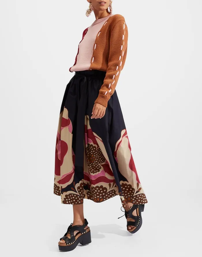 La Doublej Sardegna Skirt Poppies Fuxia Place In Popeline Cotton Women Skirts