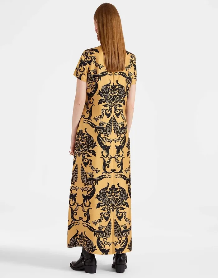 La Doublej Swing Dress Cherubs Gold In Silk Twill Women Party Dressing