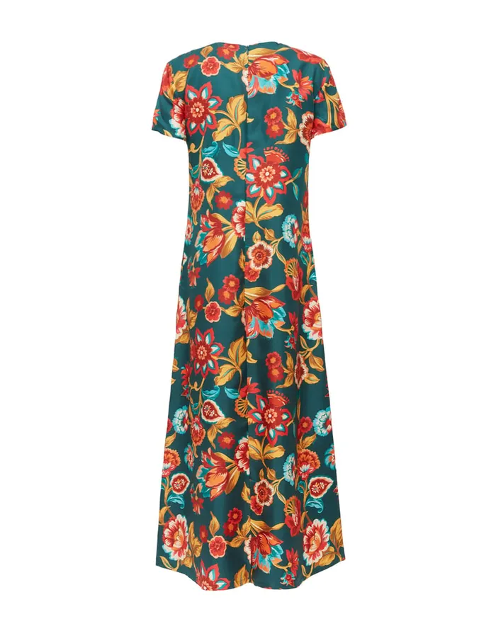 La Doublej Swing Dress Hottie Emerald In Silk Twill Women Dresses