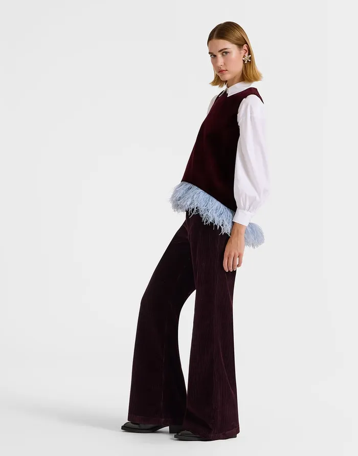 La Doublej The Flare Pants Solid Purple In Velvet Corduroy Women Shorts and Pants La Doublej The Flare Pants Solid Purple In Velvet Corduroy Women Shorts and Pants