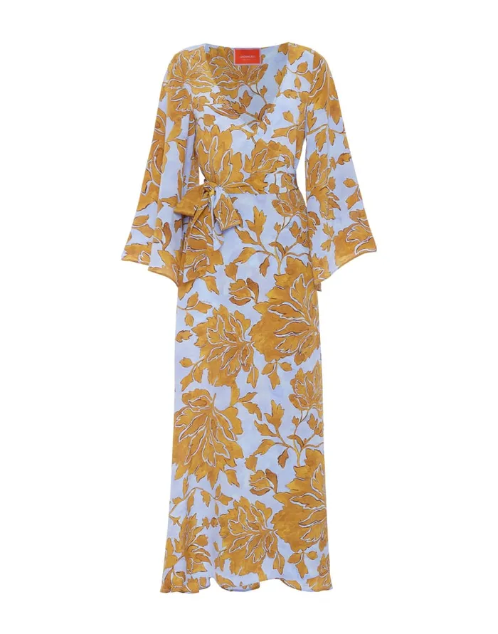 La Doublej The Wrap Dress Tangle Light Blue In Crepe De Chine Women Dresses