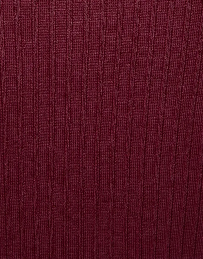 La Doublej VNeck High Kick Top Solid Burgandy In Ribbed Silk Cashmere With Feathers Women Knitwear