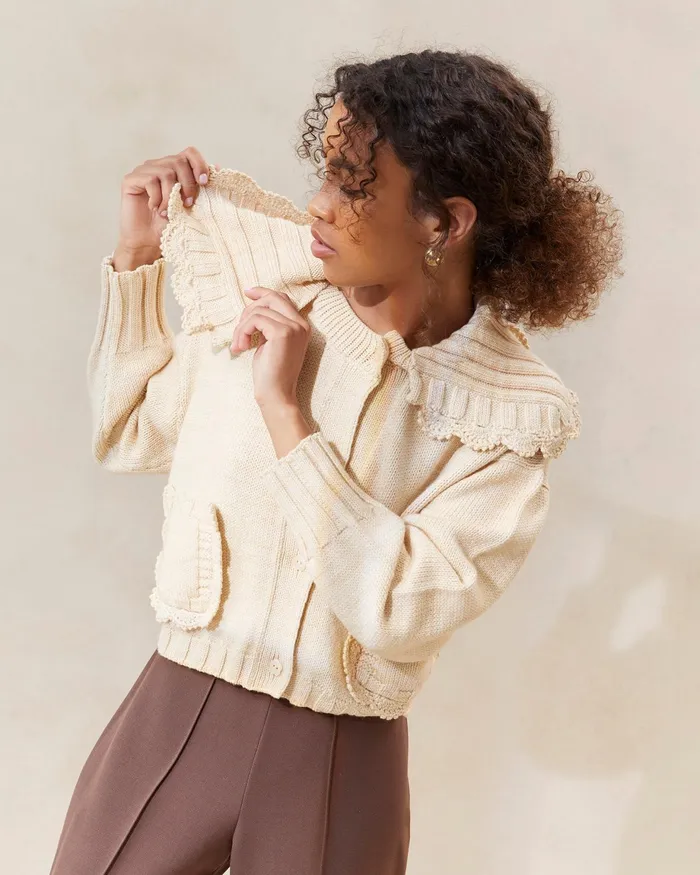 Loeffler Randall Lo CreamBrown Collared Cardigan L Sweaters and Knits L Apparel Women Knitwear Loeffler Randall Lo CreamBrown Collared Cardigan L Sweaters and Knits L Apparel Women Knitwear