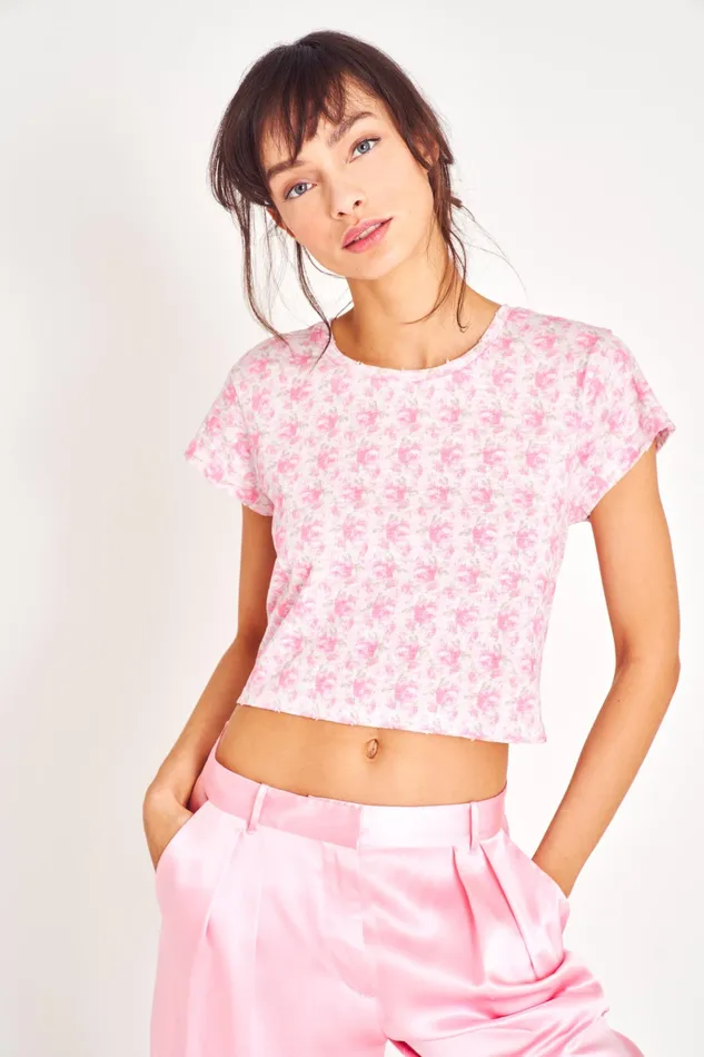 LoveShackFancy Loungewear Womens Rubin Cropped Tee 8211 ROSE PATCH ROSE PATCH 8211 ROSE PATCH LoveShackFancy Loungewear Womens Rubin Cropped Tee 8211 ROSE PATCH ROSE PATCH 8211 ROSE PATCH