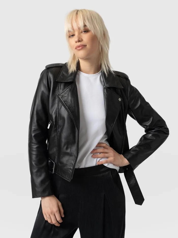 Luther Leather Jacket 8211 Black Black Women Saint And Sofia Coats and Jackets Luther Leather Jacket 8211 Black Black Women Saint And Sofia Coats and Jackets