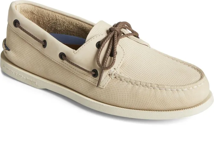 Men Authentic Original Deboss Leather Boat Shoe Cream Sperry Boat Shoes