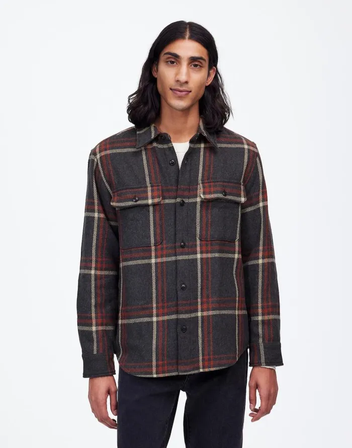 Men Brushed Easy ShirtJacket In Italian Fabric Cool Obsidian Heather Madewell Shirts Men Brushed Easy ShirtJacket In Italian Fabric Cool Obsidian Heather Madewell Shirts