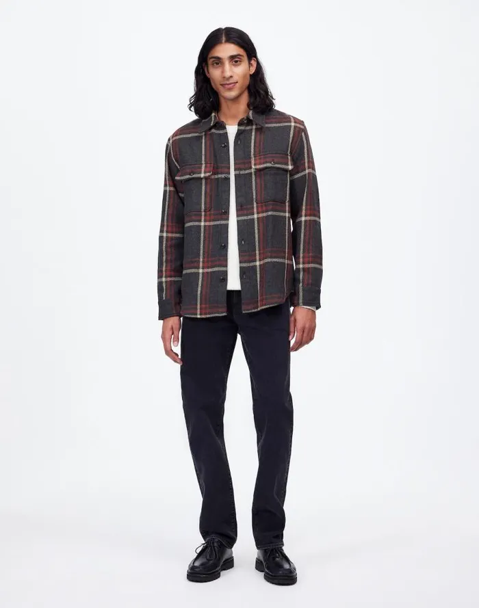 Men Brushed Easy ShirtJacket In Italian Fabric Cool Obsidian Heather Madewell Shirts