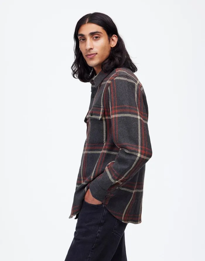 Men Brushed Easy ShirtJacket In Italian Fabric Cool Obsidian Heather Madewell Shirts