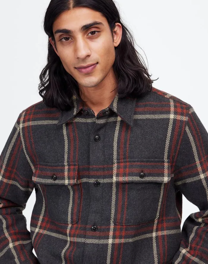 Men Brushed Easy ShirtJacket In Italian Fabric Cool Obsidian Heather Madewell Shirts