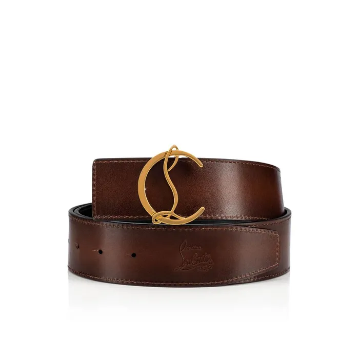 Men CL Logo Belt Belt 8211 Patinated Calf Leather 8211 Havane Brown Christian Louboutin Belts Men CL Logo Belt Belt 8211 Patinated Calf Leather 8211 Havane Brown Christian Louboutin Belts