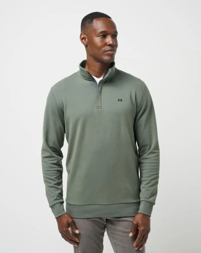 Men CLOUD QUARTER ZIP 20 Dark Olive TravisMathew Quarter Zips