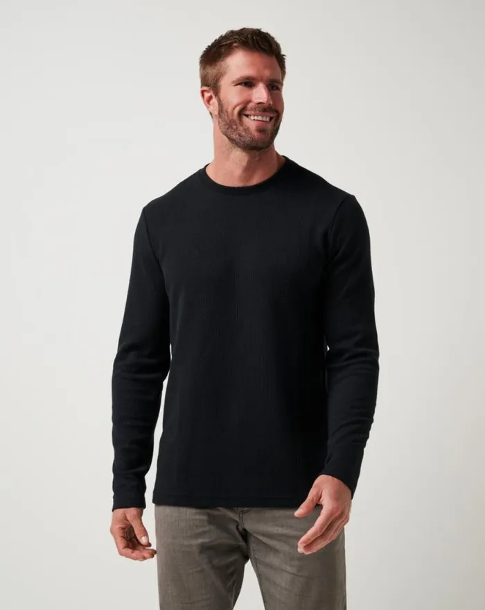 Men CLOUD WAFFLE CREW Black TravisMathew Hoodies and Sweatshirts