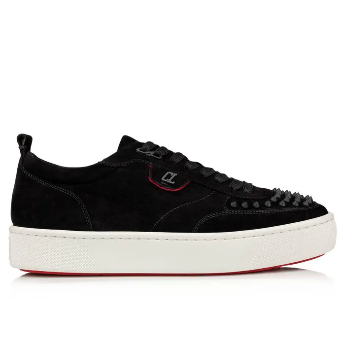 Men Happyrui Spikes Sneakers 8211 Suede Calf And Spikes 8211 Black Black Christian Louboutin Low Top Sneakers