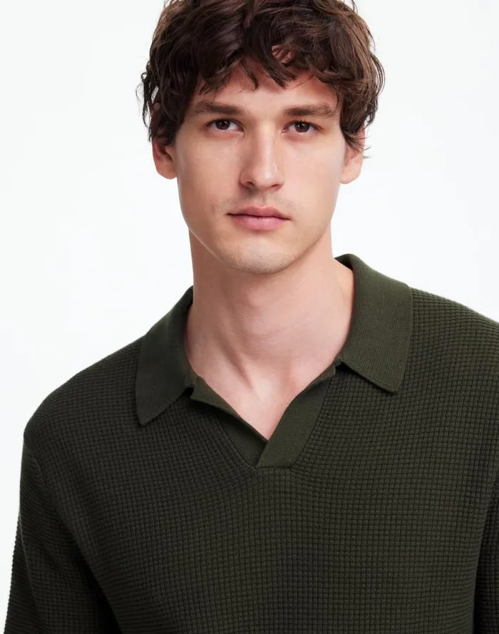 Men JohnnyCollar ShortSleeve Sweater Polo Mossy Umber Madewell Shirts