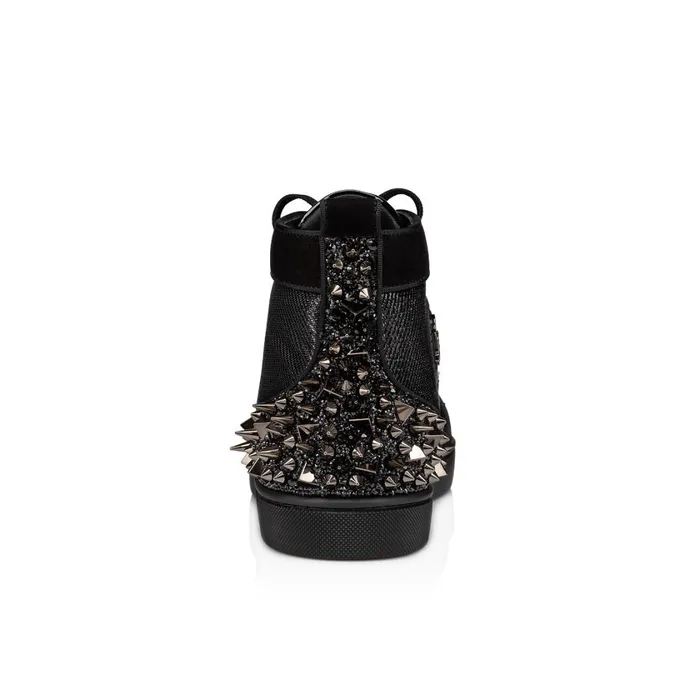 Men Lou Pik Pik 2 Strass Hightop Sneakers 8211 Suede Jacquard Csar And Strass 8211 Black Black Christian Louboutin High Top Sneakers
