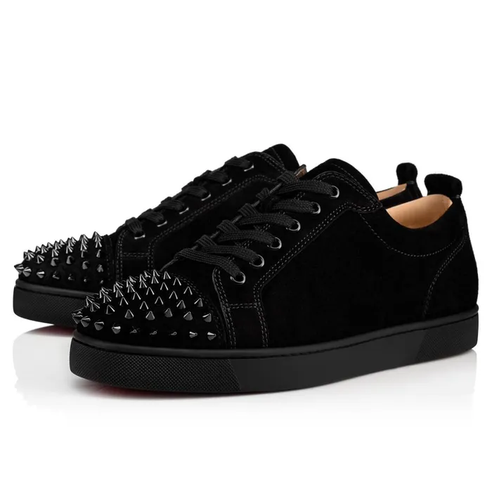 Men Louis Junior Spikes Sneakers 8211 Veau Velours 8211 Black Black Christian Louboutin Low Top Sneakers Men Louis Junior Spikes Sneakers 8211 Veau Velours 8211 Black Black Christian Louboutin Low Top Sneakers
