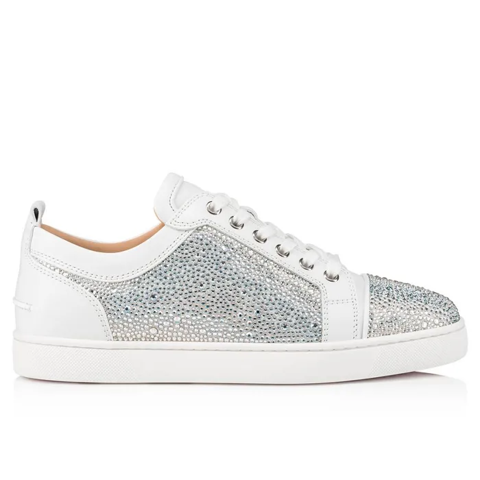 Men Louis Junior Strass Sneakers 8211 Suede And Strass 8211 Silver Silver Christian Louboutin Low Top Sneakers