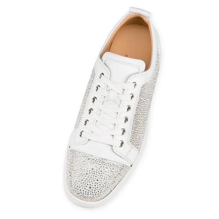 Men Louis Junior Strass Sneakers 8211 Suede And Strass 8211 Silver Silver Christian Louboutin Low Top Sneakers