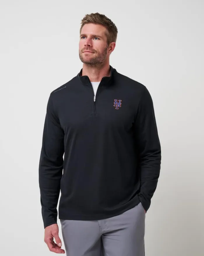 Men NEW YORK METS TIME TO TAILGATE QUARTER ZIP Black TravisMathew Quarter Zips Men NEW YORK METS TIME TO TAILGATE QUARTER ZIP Black TravisMathew Quarter Zips