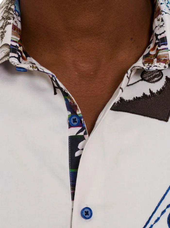 Men Robert Graham Button Down Shirts BLACK HOLE SHORT SLEEVE BUTTON DOWN SHIRT WHITE