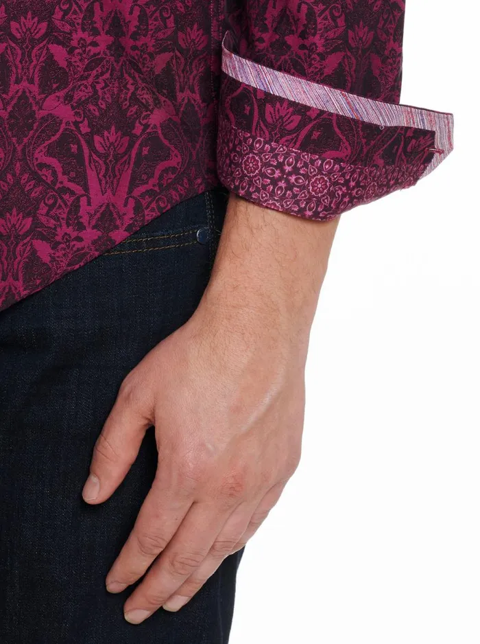 Men Robert Graham Button Down Shirts HIGHLAND LONG SLEEVE BUTTON DOWN SHIRT BURGUNDY