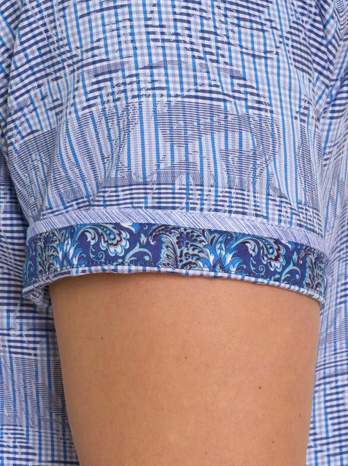 Men Robert Graham Button Down Shirts RUM SWIZZLE SHORT SLEEVE BUTTON DOWN SHIRT SAPPHIRE