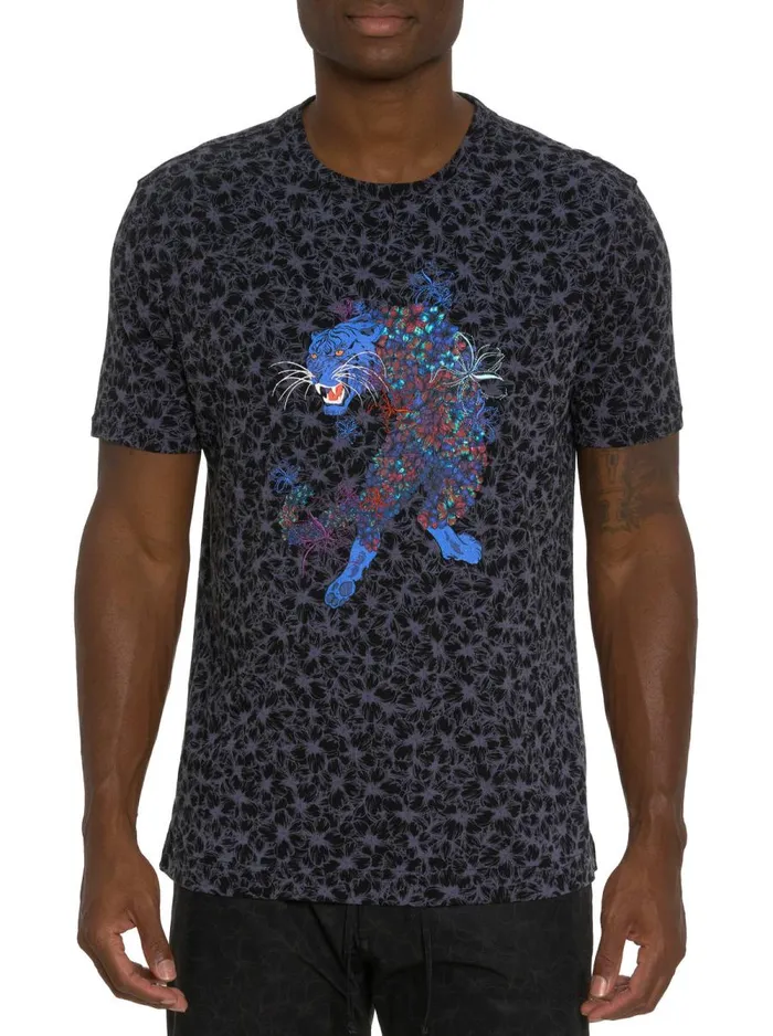 Men Robert Graham Polos and TShirts FLORAL TIGER GRAPHIC TSHIRT NAVY