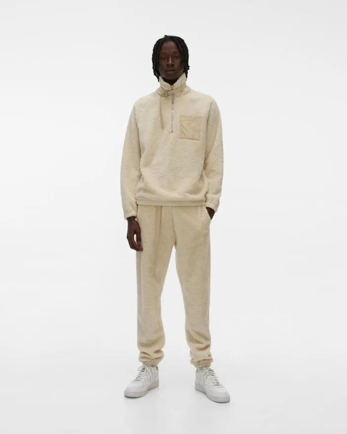 Men Shaggy Fleece Pullover Sweatshirt Winter White Helmut Lang Sweatshirts