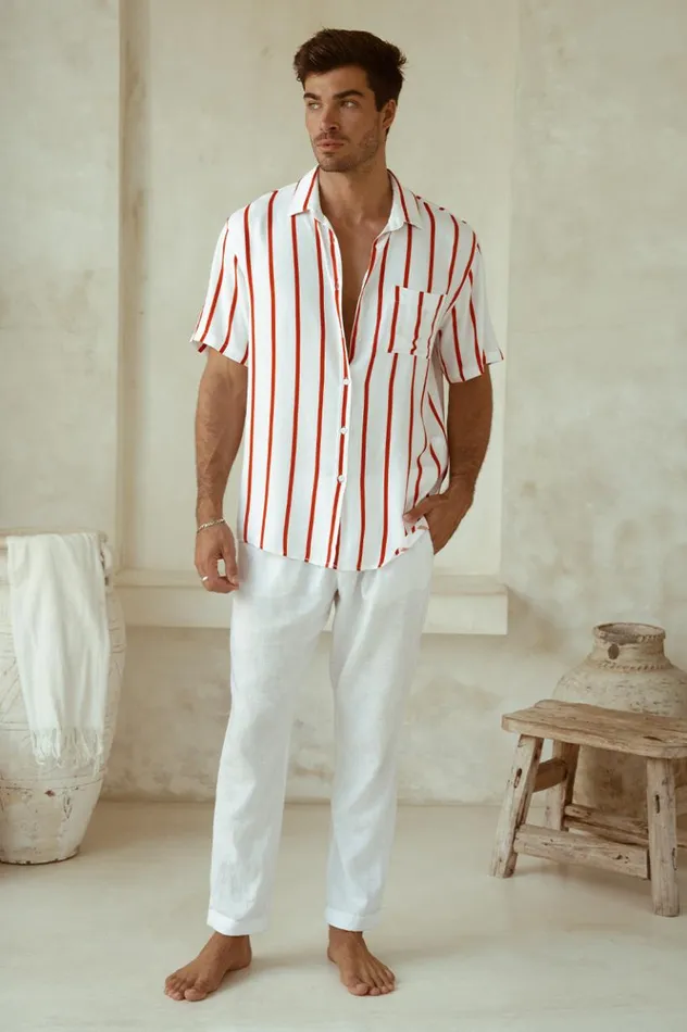 Men Shirts Runaway The Label ELIJAH SHIRT Red Stripe