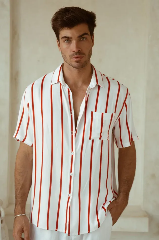 Men Shirts Runaway The Label ELIJAH SHIRT Red Stripe