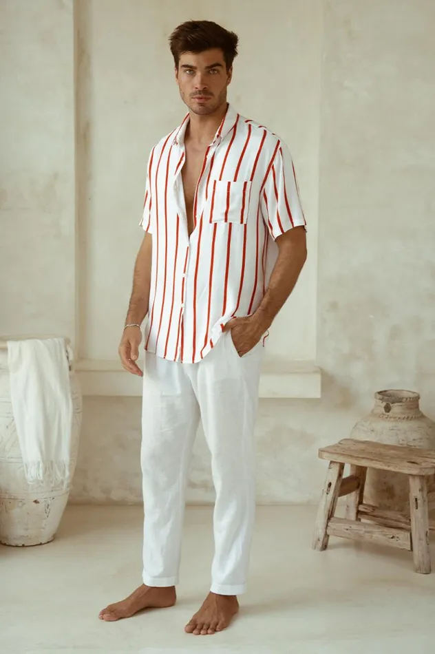 Men Shirts Runaway The Label ELIJAH SHIRT Red Stripe