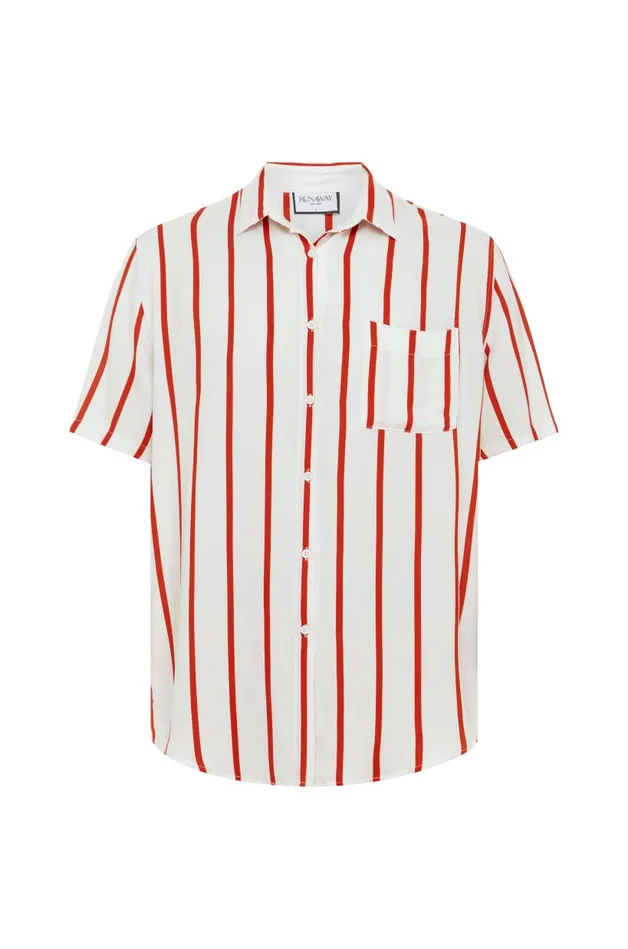 Men Shirts Runaway The Label ELIJAH SHIRT Red Stripe