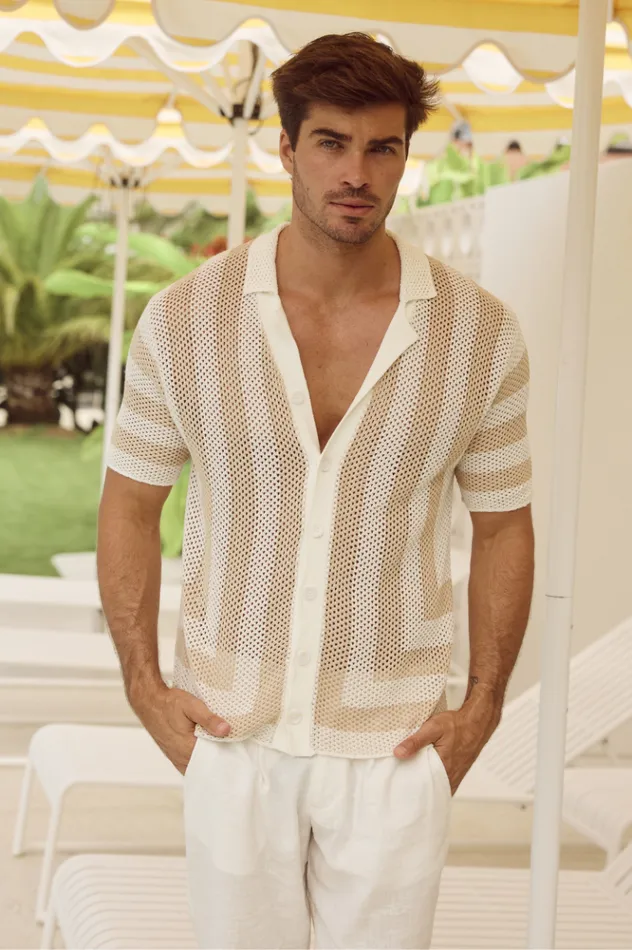 Men Shirts Runaway The Label THEO KNIT SHIRT Sandwhite