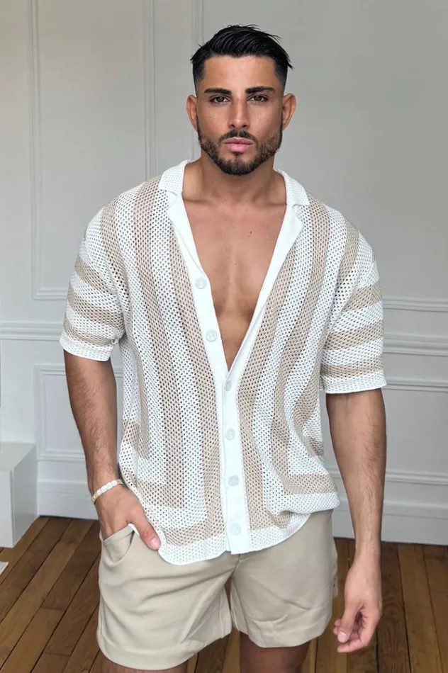 Men Shirts Runaway The Label THEO KNIT SHIRT Sandwhite