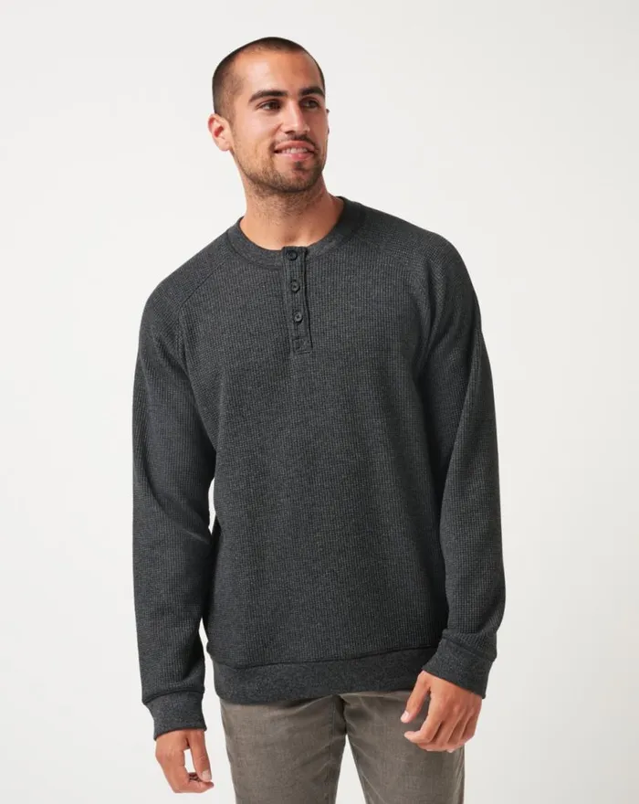 Men STORM BREW CLOUD WAFFLE HENLEY Heather Dark Grey TravisMathew Hoodies and Sweatshirts