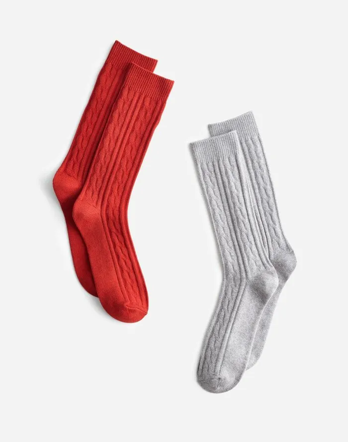 Men TwoPack Cable Crew Socks Hibiscus Red Madewell Socks