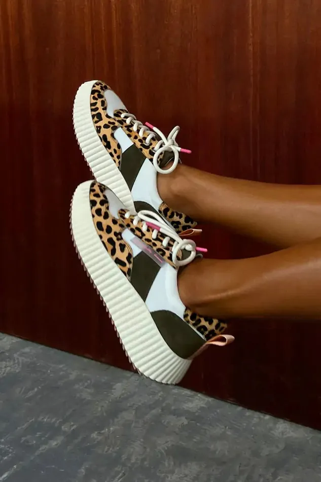 Never Fully Dressed Footwear NFD Leopard And Khaki Trainer 8211 Women