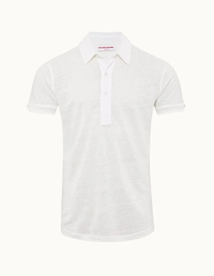 Orlebar Brown Polo Shirts Men Sebastian Linen White Sand