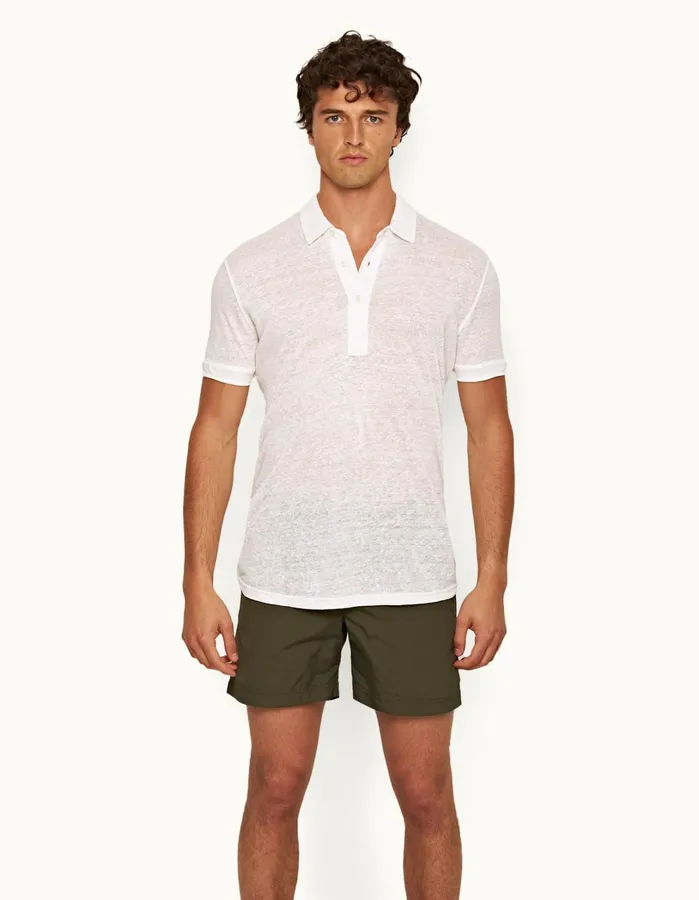 Orlebar Brown Polo Shirts Men Sebastian Linen White Sand