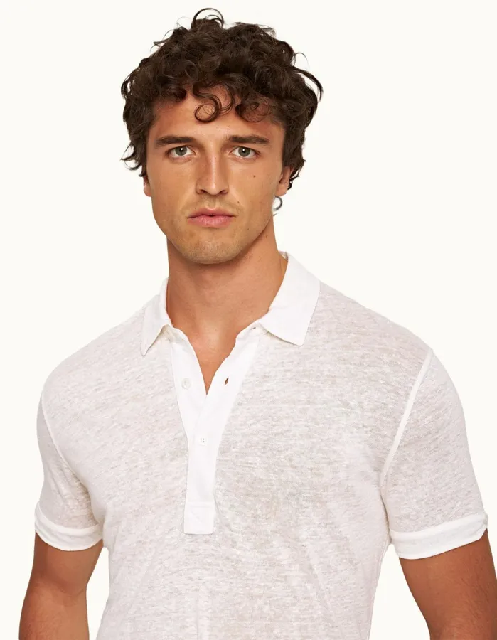 Orlebar Brown Polo Shirts Men Sebastian Linen White Sand