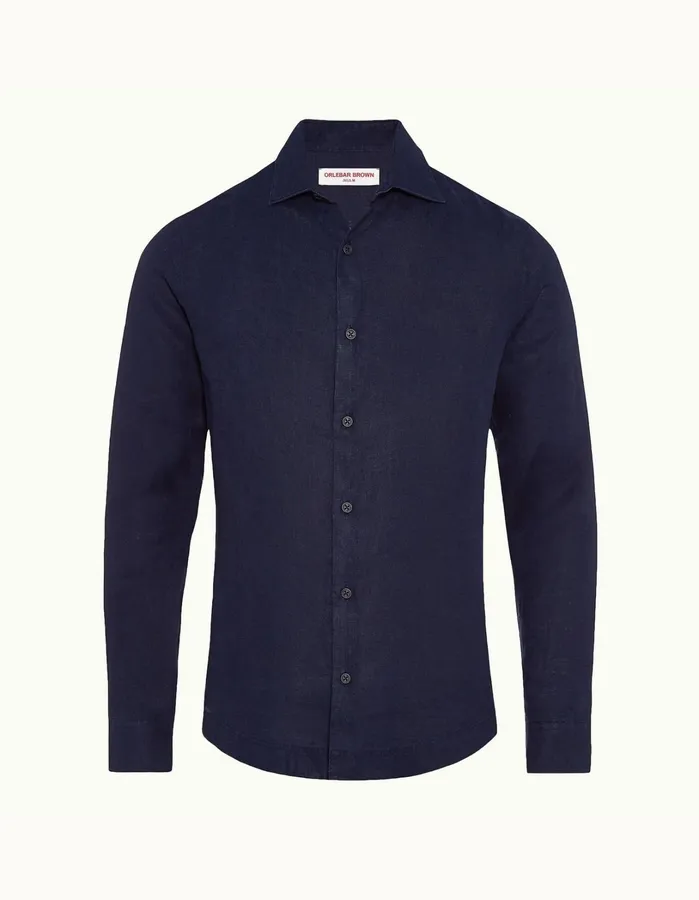Orlebar Brown Shirts Men Giles Linen Navy