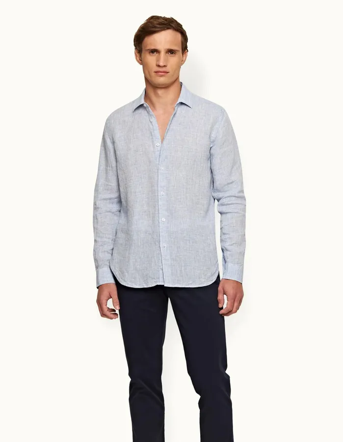 Orlebar Brown Shirts Men Giles Linen Navywhite