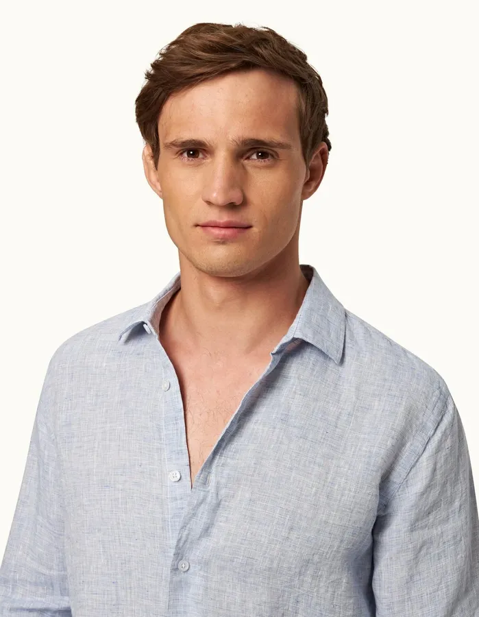 Orlebar Brown Shirts Men Giles Linen Navywhite