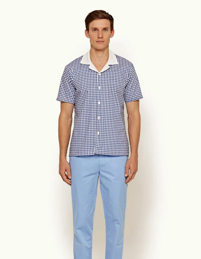 Orlebar Brown Shirts Men Thunderball Gingham Shirt Blueprintwhite