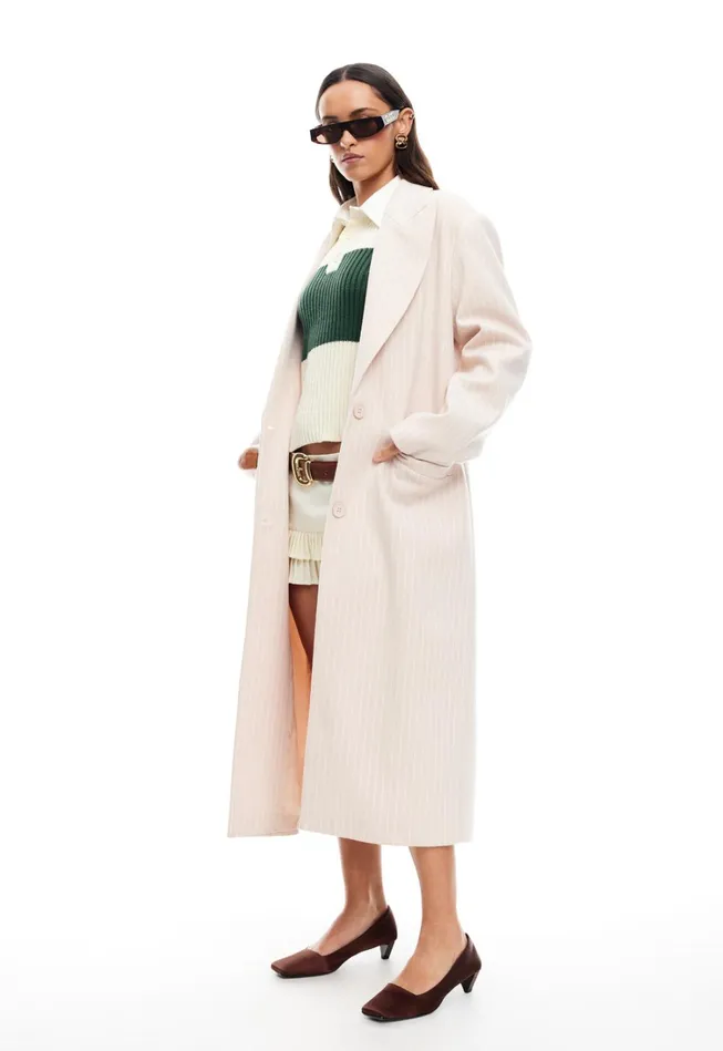 Outerwear Women Lioness Fashion OLSEN COAT Beige Pinstripe Outerwear Women Lioness Fashion OLSEN COAT Beige Pinstripe