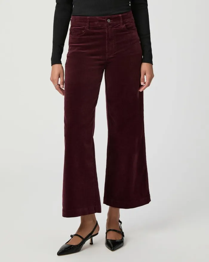 Pants Women PAIGE Anessa Wide Leg Pant 8211 Dark Oxblood Corduroy