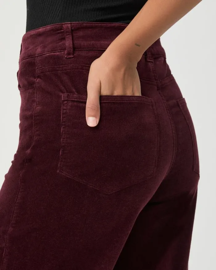 Pants Women PAIGE Anessa Wide Leg Pant 8211 Dark Oxblood Corduroy