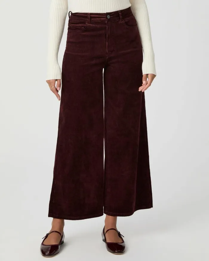 Pants Women PAIGE Harper Ankle Wide Leg Pant 8211 Dark Oxblood Corduroy