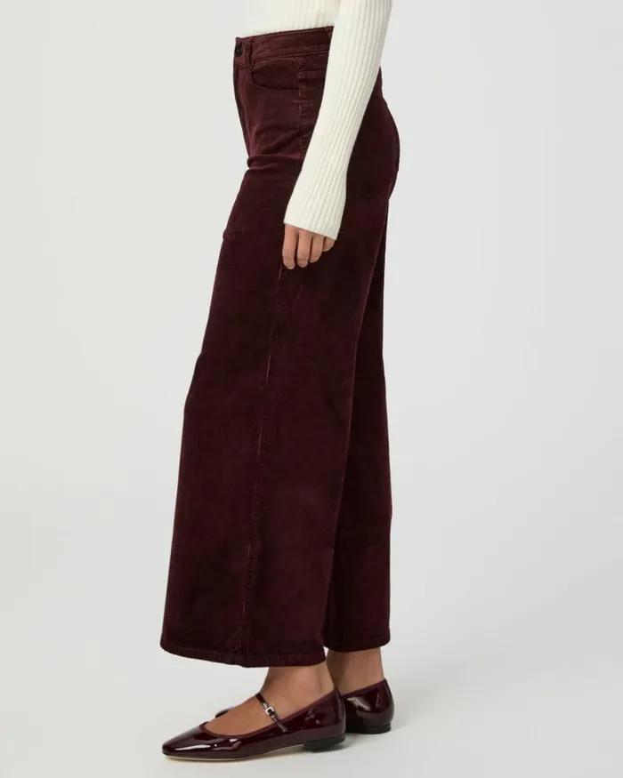 Pants Women PAIGE Harper Ankle Wide Leg Pant 8211 Dark Oxblood Corduroy